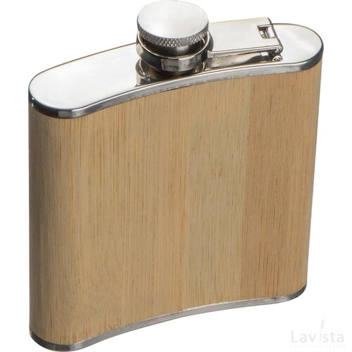 Heupfles RVS met bamboe ommanteling beige