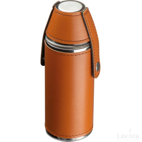 Heupfles RVS met 2 bekertjes bruin