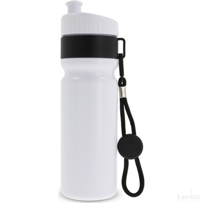 Sportfles met rand en koord 750ml wit / zwart