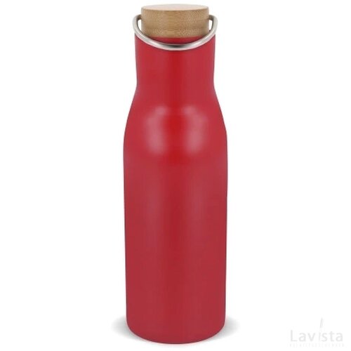 Thermo fles met bamboe deksel 500ml donker rood