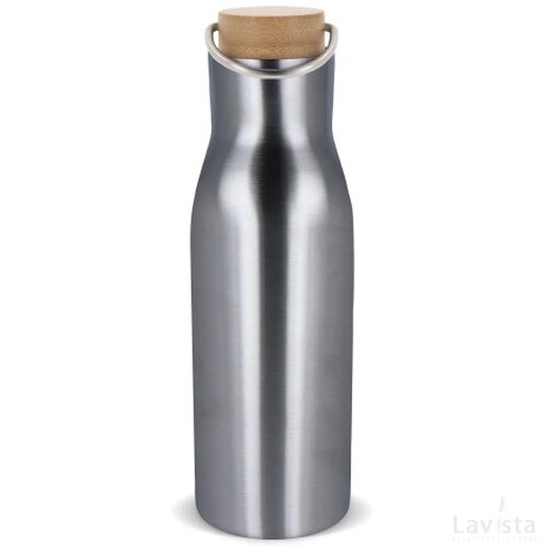 Thermo fles met bamboe deksel 500ml zilver