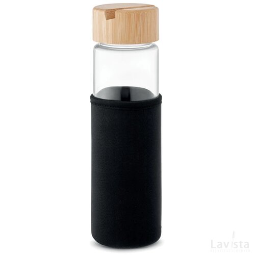 Glazen fles bamboe dop 600ml Tinaroo zwart