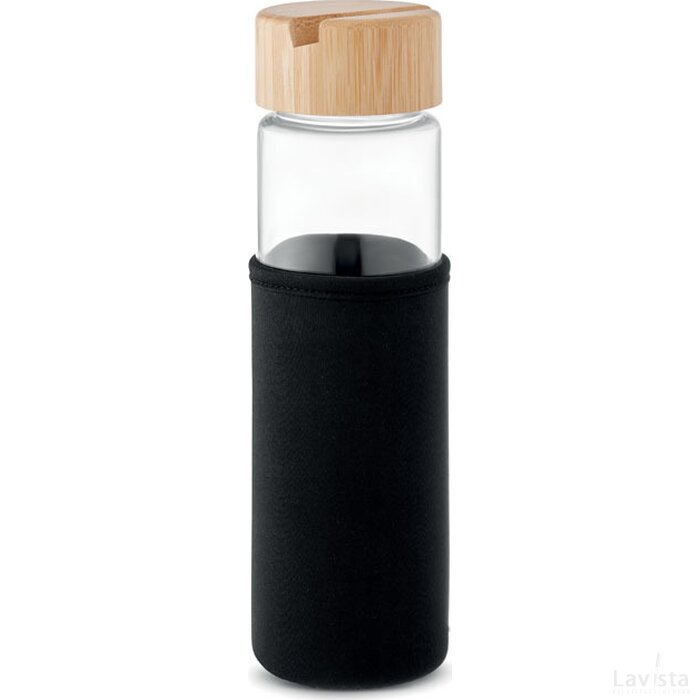 Glazen fles bamboe dop 600ml Tinaroo zwart