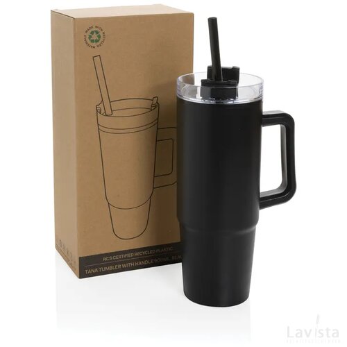 Tana RCS gerecyclede plastic tumbler met handvat 900 ml zwart