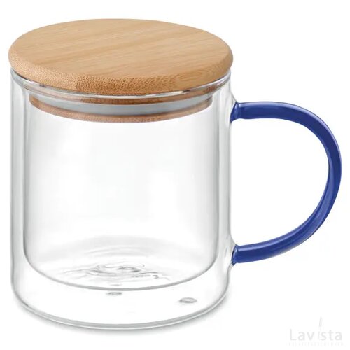 Dubbelwandige mok borosilicaat Farbi transparant blauw