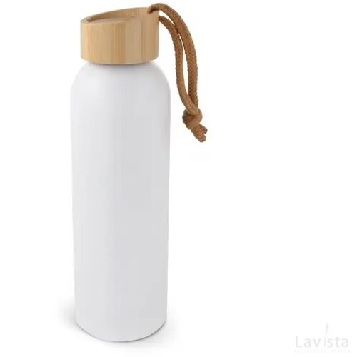 Waterfles recycled aluminium met bamboe dop 600ml wit