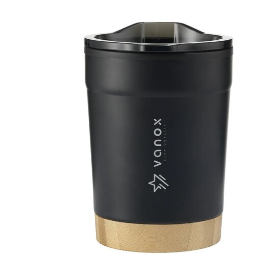 Gerecycled Rvs Koffiebeker met bamboe 350 ml Zwart